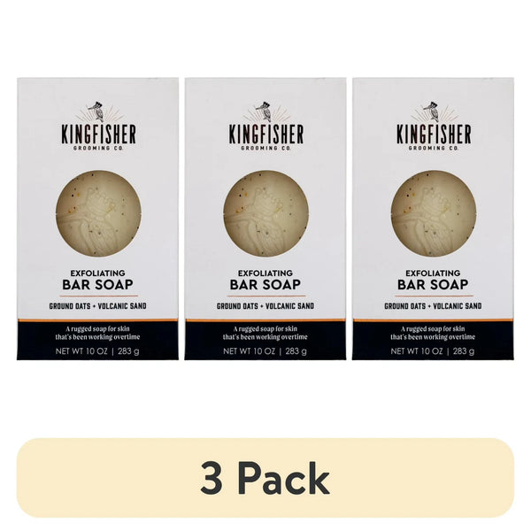 (3 pack) Kingfisher Co. Men's Exfoliating Bar Soap, Sandalwood & Black Pepper 10 oz.